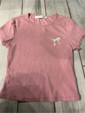 Altar'd State Pink Short Sleeve Tee with White Bow